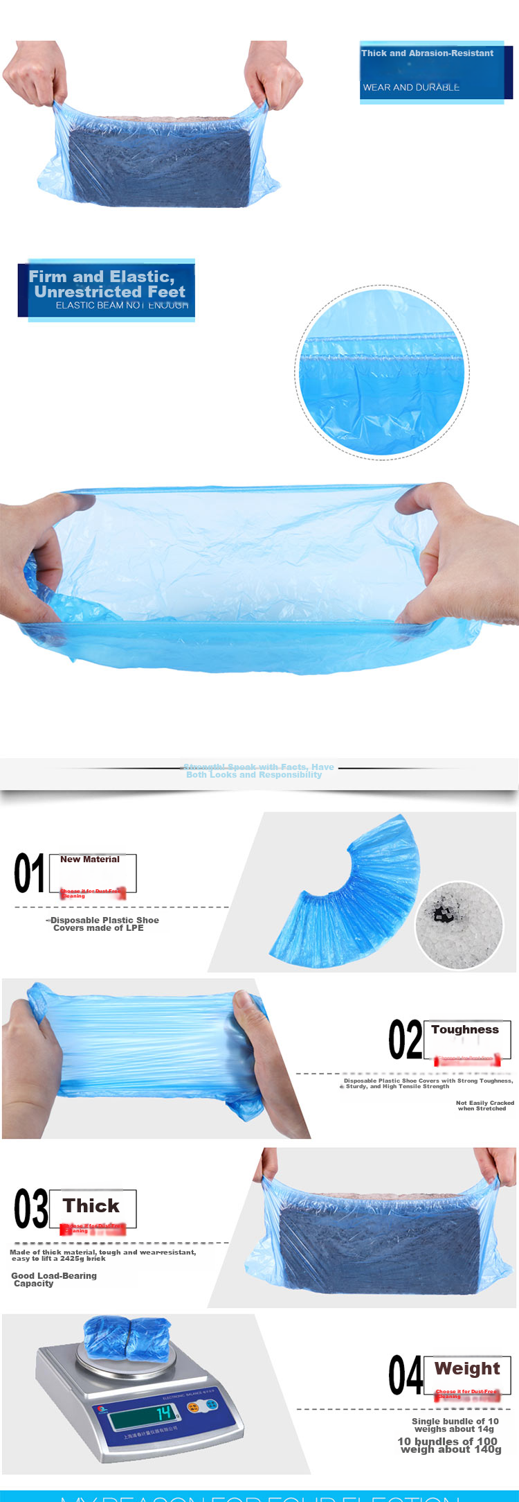 JAJALIN Thick Disposable Shoe Covers, Waterproof Rain Boots, Thickened Indoor Plastic Covers for Home And Showrooms, 100 Pieces 2
