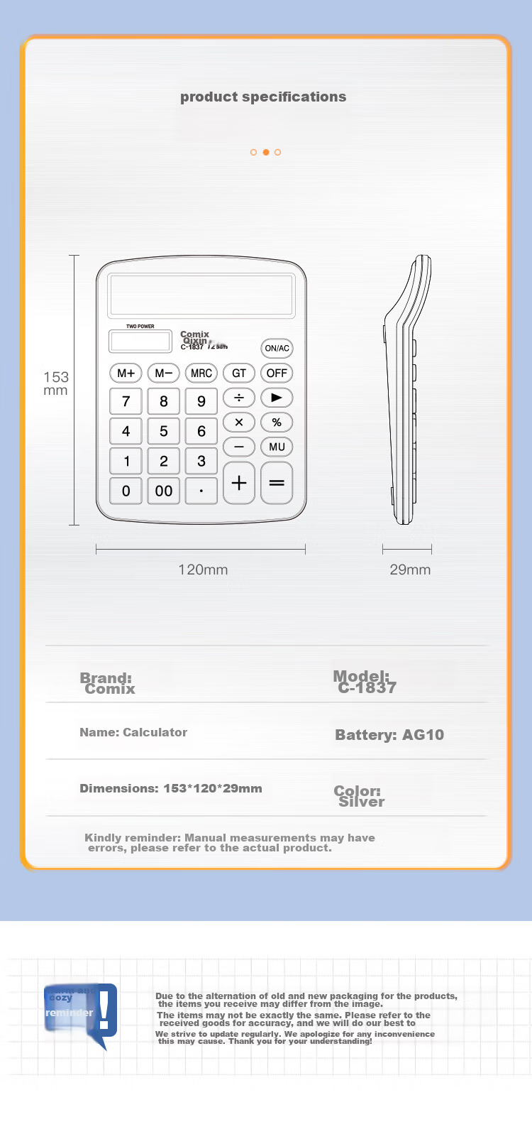 COMIX Desktop Office Calculator, 12-Digit Large Screen Voice Calculator, Office Stationery Supplies, Black, C-9680 7