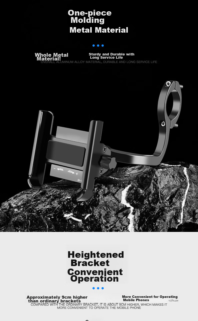 Move Iron Bicycle Phone Holder, Electric Motorcycle Phone Mount, Fixed Riding Navigation Bracket, Heightened Handlebar Style, Black 5