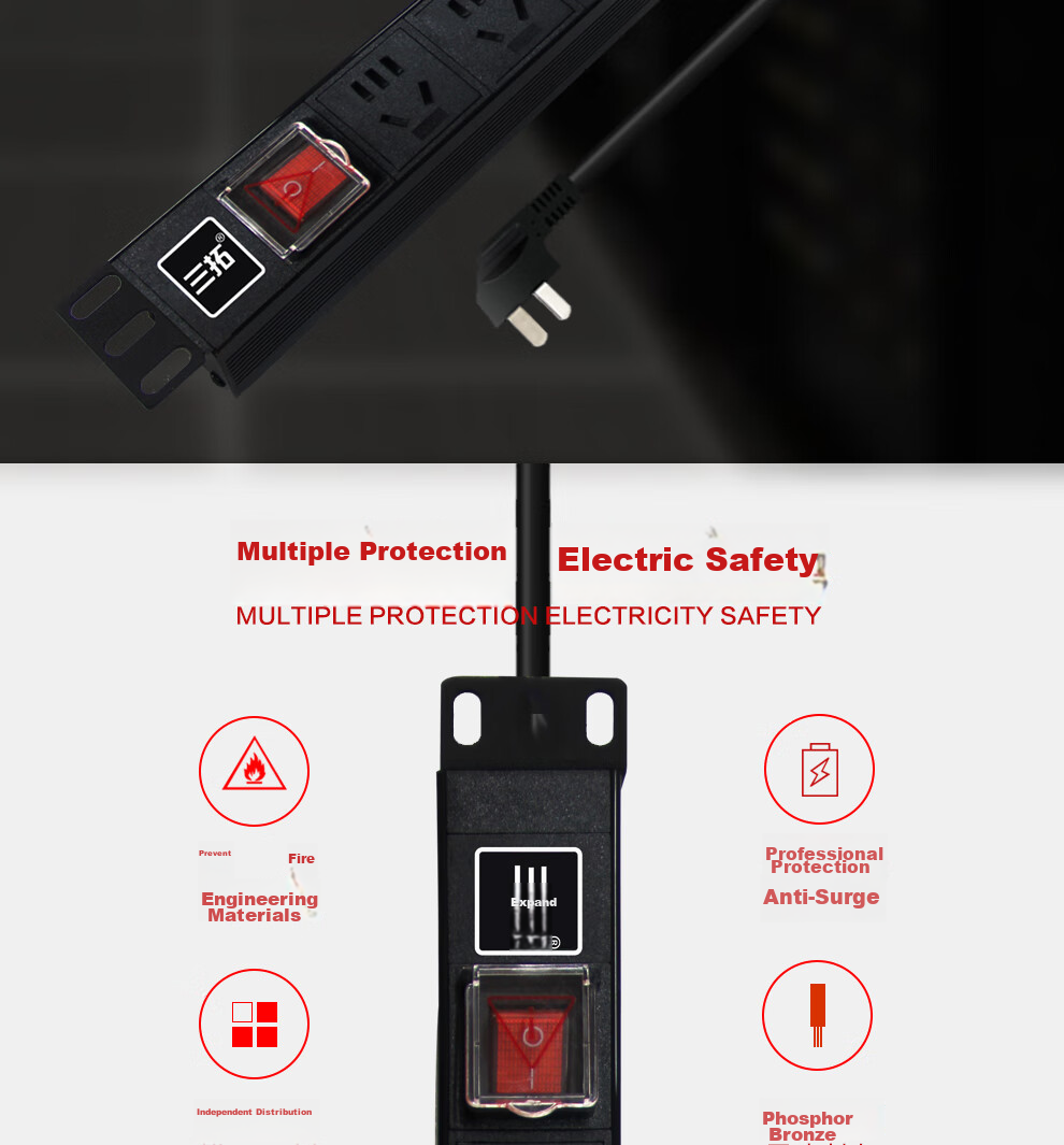 Santuo PDU Cabinet Power Socket, 8-Outlet 10A Power Strip with Switch, New National Standard High-Power Industrial Server Room Cabinet Dedicated Multifunctional Power Strip TS8012 10