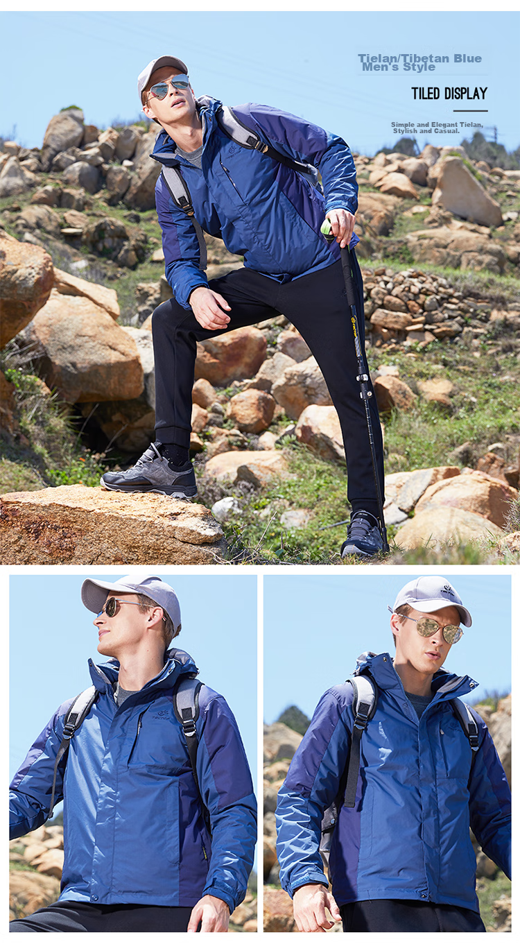 TECTOP 3-in-1 Two-Piece Men's Outdoor Jacket with Fleece Liner for Mountaineering and Skiing, Royal Blue, M 24