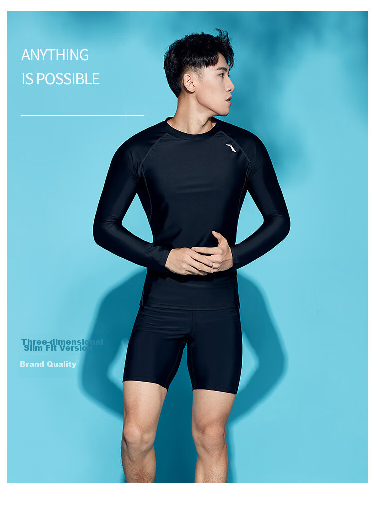 Li-Ning Swimwear, Surfing Suit, Diving Suit for Men, Long-Sleeve Cold-Resistant Swimming Top, Quick-Dry Surfing Suit 078, Black, 3XL 4