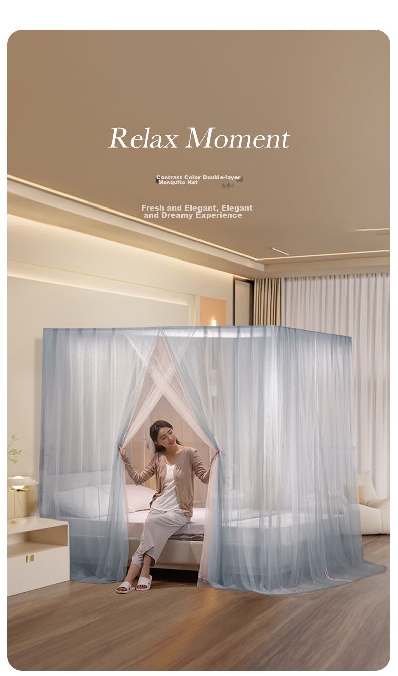 La Torretta Luxury Double-Layer Floor Mosquito Net, Width 1.8 × Length 2.0m - Clear Blue 7