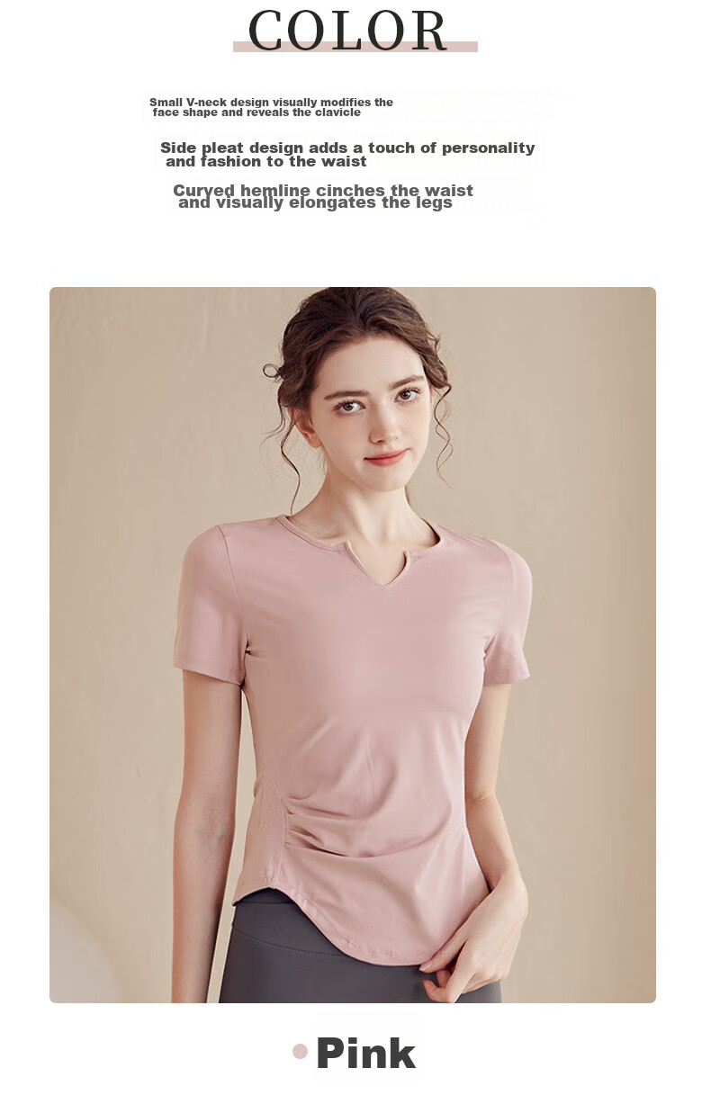 LangSha Women's Short-Sleeve T-Shirt, Spring And Summer Quick-Dry Breathable Training Top, Small V-Neck Fitness Shirt, Professional Running Sports T-Shirt 2