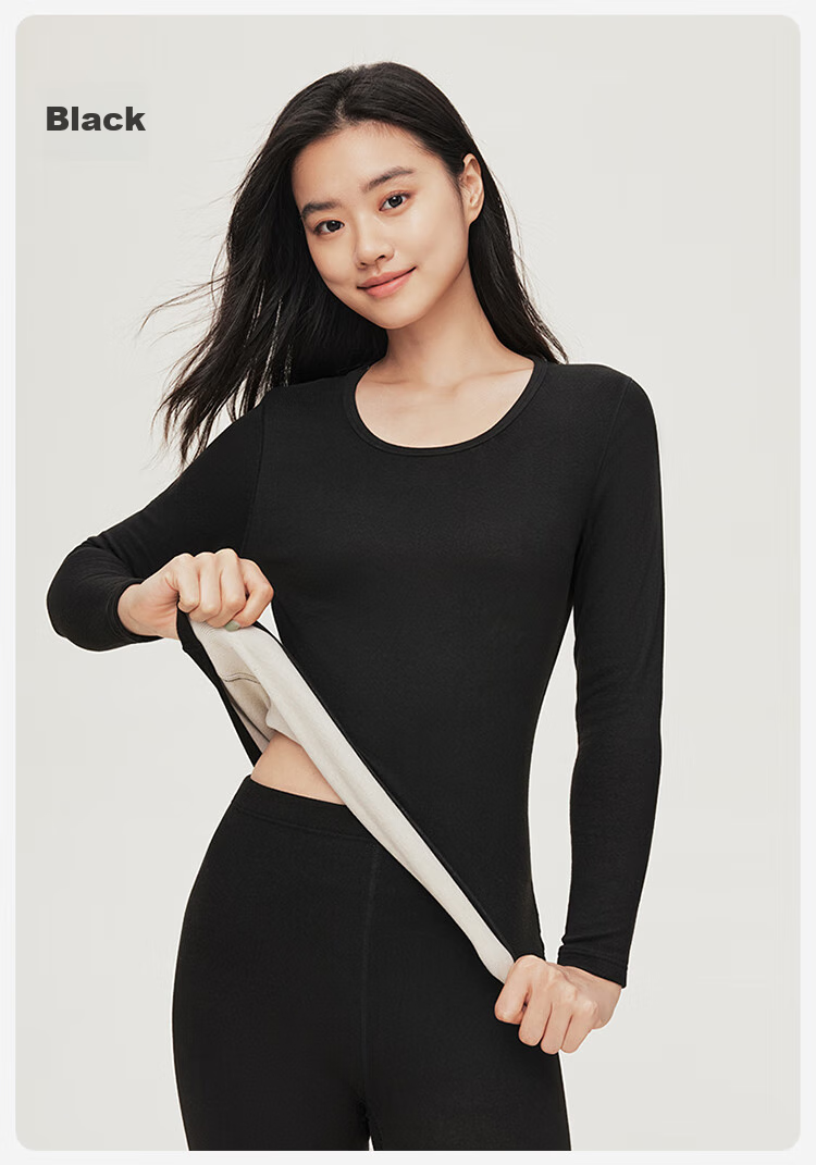 Nanjiren Wool Blend Silk Thermal Underwear for Women, Fleece-Lined Autumn Top And Pants Base Layer Set L 22