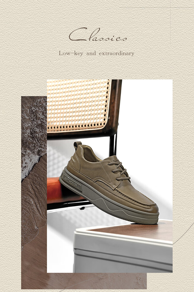 SEPTWOLVES Men's Shoes, Retro Leather Shoes, Soft-Soled Casual Shoes, Men's Lace-Up Formal Shoes W8343660718, Khaki, Size 40 5