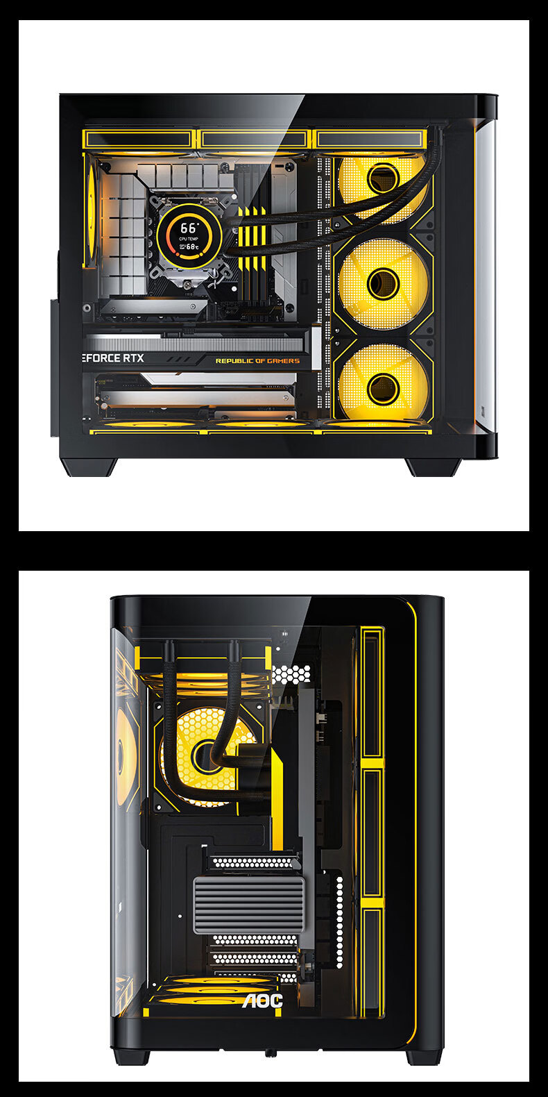 AOC CG455 Black ATX Desktop Computer Case, Integrated Curved Tempered Glass, 10 Fan Positions, 360mm Water Cooling Support, Left And Right Compartment Separation, Quick-Release Desig 7
