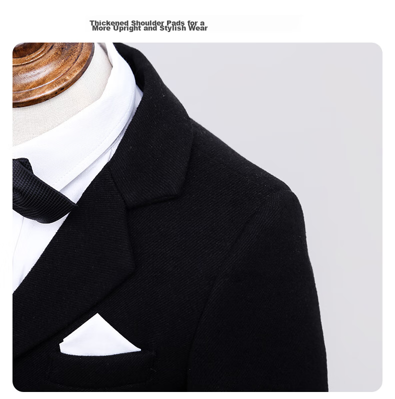 Luomeng Children's Suit Set for Boys, Flower Boy Formal Wear, Autumn Wool Suit for Piano Performance, Black Wool 5-Piece Set, Size 160 13