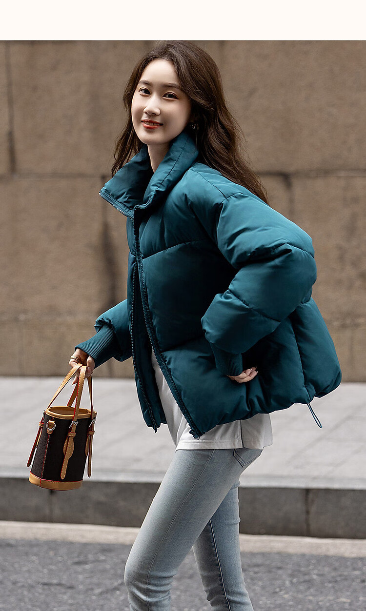Fluffy Small Bread Winter Lightweight Warm Stand Collar Two-Way Wearing Cotton Jacket with Drawstring Short Women's Cotton Coat 26