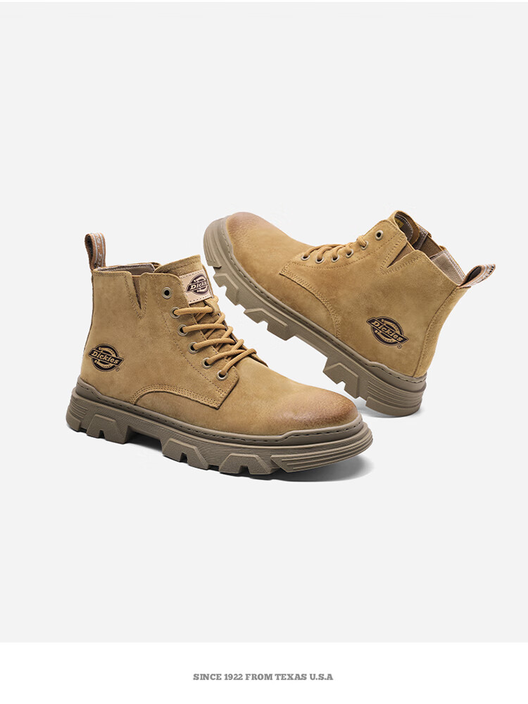 Dickies Men's High-Top Martin Boots, Thick-Soled Boots, Trendy Boots for Men And Women, Work Boots, Camel Color, Size 40 14
