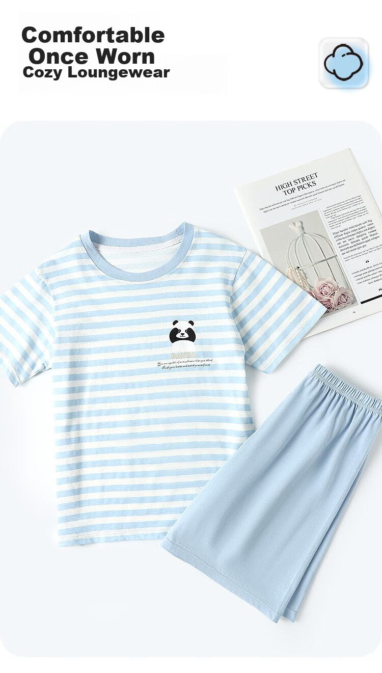 Bingxuemumian Children's Summer Short-Sleeve Shorts Two-Piece Set, Pure Cotton Class A Home Wear Set, Youth Clothing New Style 4