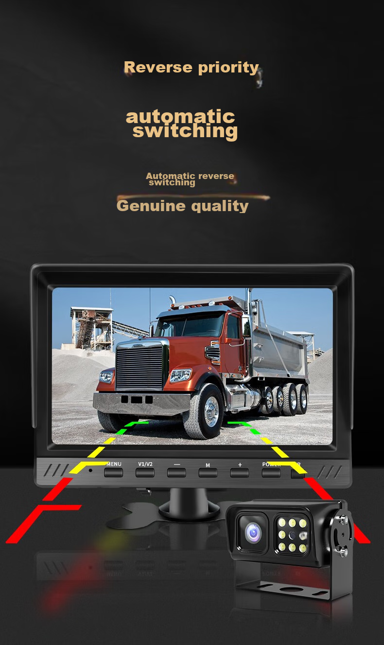 YOELBAER Truck Dash Cam, 7-Inch Four-Way Monitoring, 24V High-Definition Night Vision, Specialized for Harvester, Parking And Reversing Camera 7