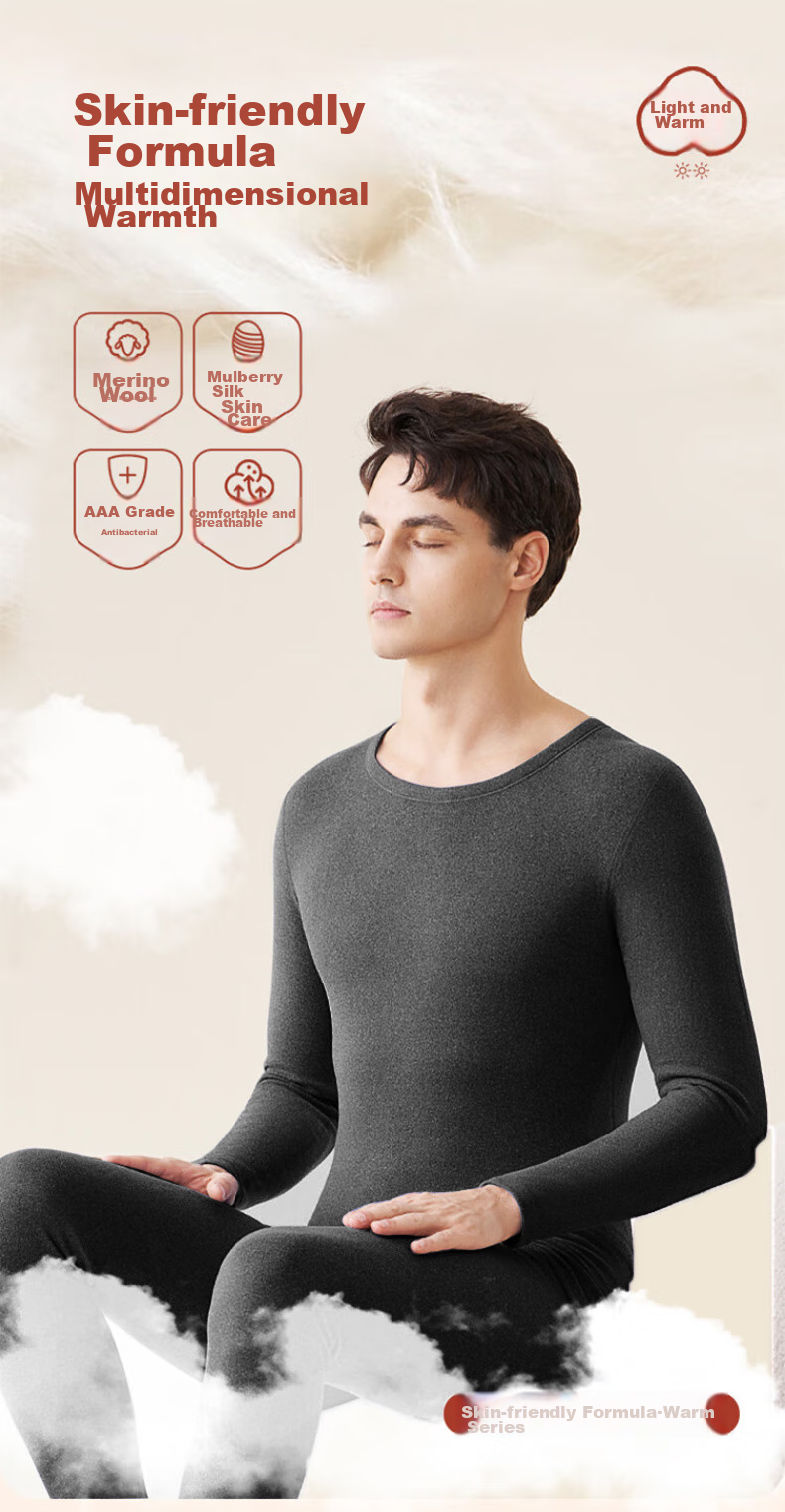 LangSha Thermal Underwear for Men, New Autumn And Winter 2026 Product, Wool And Silk Blend, 7A Antibacterial Single Top, Fleece-Lined Warm Undershirt for Me 1