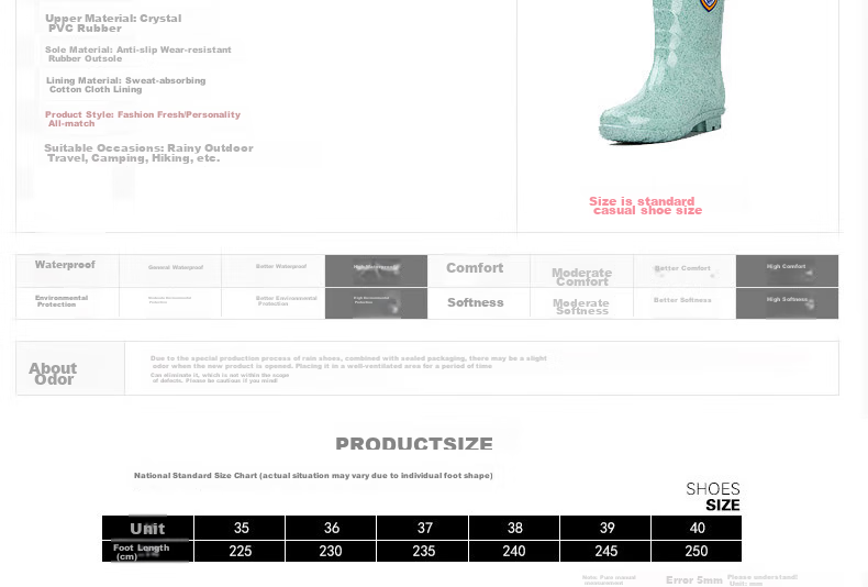 Warrior Ladies Fashion Adult Rain Boots Waterproof Rubber Overshoes Water Boots HL86S, Gray High, Size 40 3