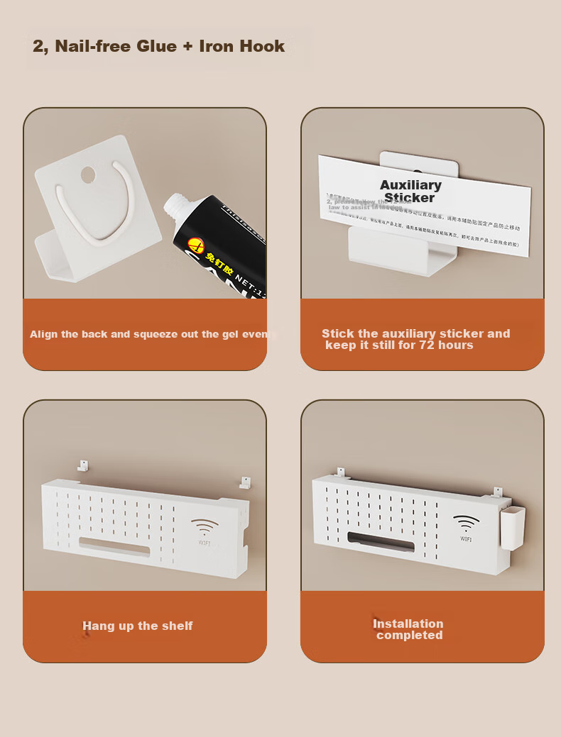 WOJIA Router Mounting Bracket, No Drilling Required, Wall-Mounted Set-Top Box Holder, Fixed Power Strip Socket Cover, Wall-Mounted WiFi Storage Rack 10