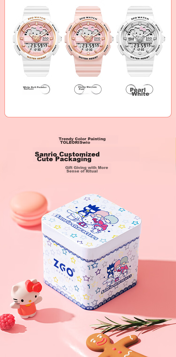 Hello Kitty Student Watch for Female Middle And High School Students, Dual Display Sports Digital Watch with Waterproof Luminous Function, Children's Watch Sanrio 20