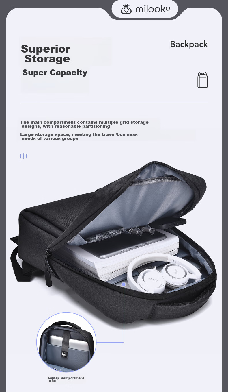 Milooky Simple Urban Backpack Laptop Bag for Men And Women, Business Backpack 14/16/15.6 Inch 6