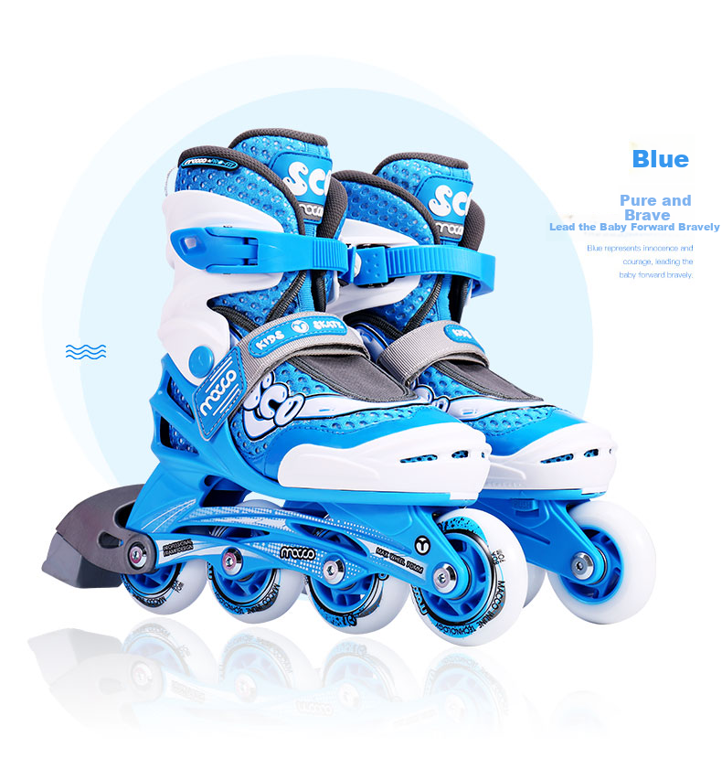 Migao Roller Skates Set for Children, Boys' Complete Inline Skates Set with Adjustable Straight Wheels SC0 Upgraded Version, Blue M 11