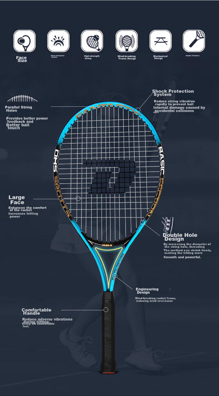 DHS Tennis Racket, Aluminum Alloy Pair, for Men And Women Training, ES2900 Blue Pair 3