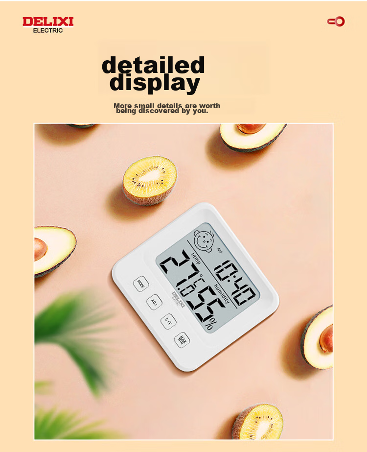 DELIXI ELECTRIC Temperature And Humidity Meter, Baby Room Thermometer, Wall-Mounted And Stand-Up Dual-Use Electronic High-Precision Wall-Mounted Indoor Home Alarm Clock 12