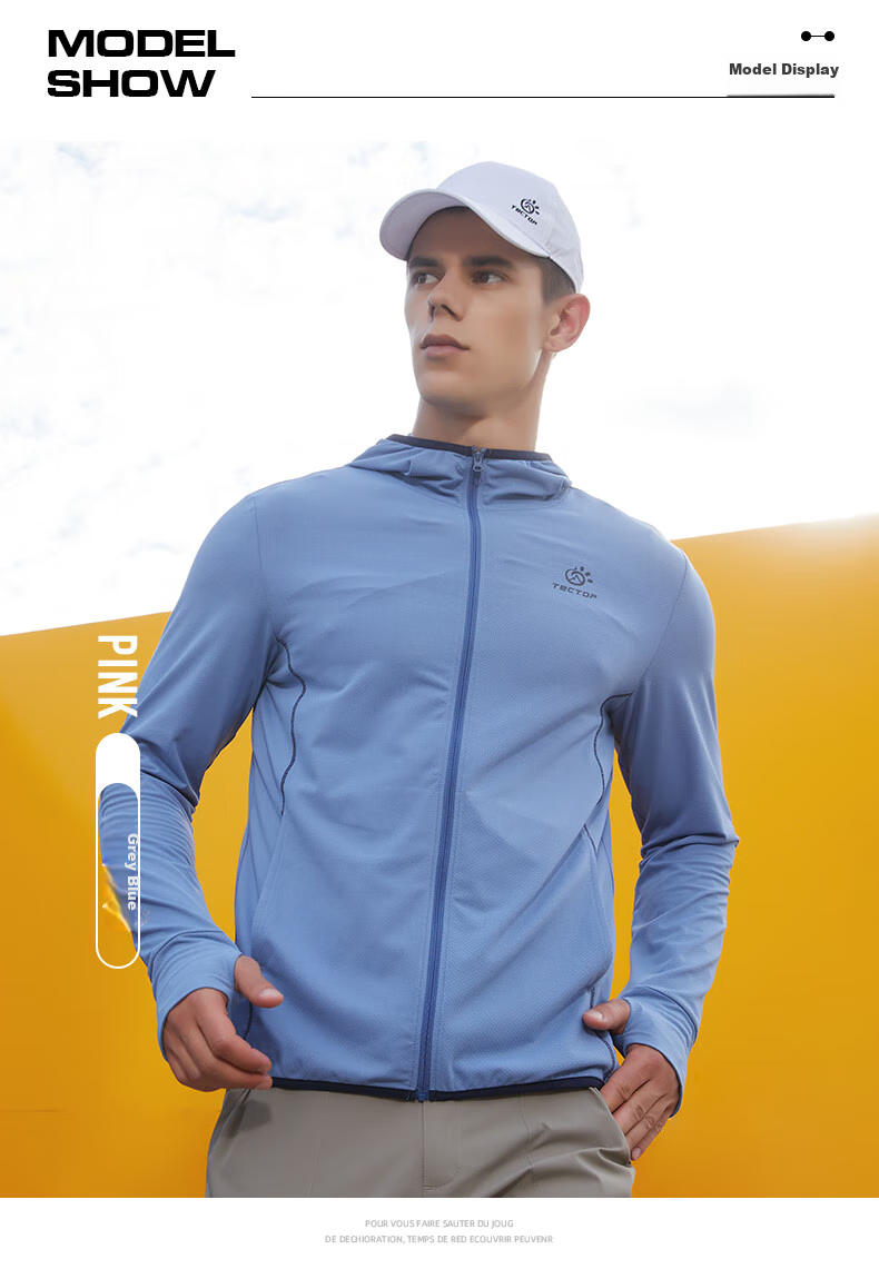 TECTOP Sun Protection Jacket for Men, Lightweight And Breathable Outdoor Skin Coat, Men's Gray-Blue Color, Size 3XL 19