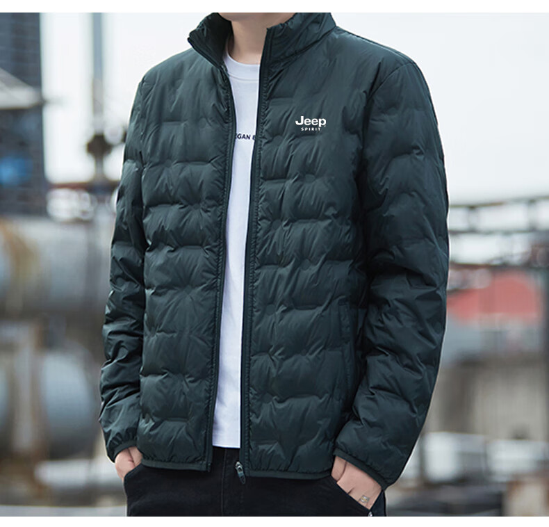 JEEP SPIRIT Men's Autumn Winter Down Jacket Stand Collar Casual Loose Fit Plus Size Coat Black XL 5