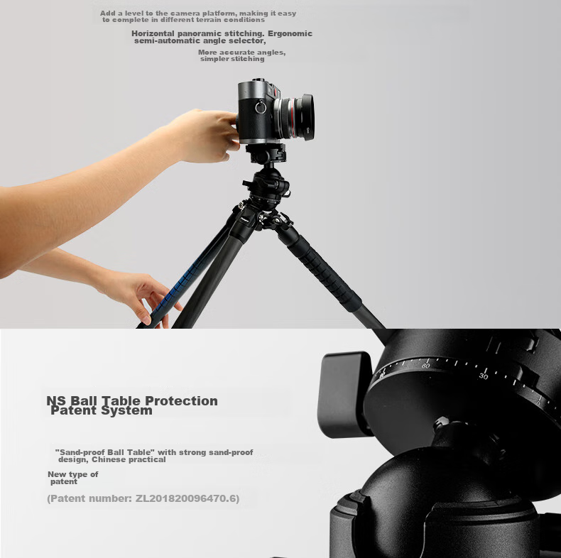 Fotopro P-4+P 4H+P Low-Angle Shooting, Dual Panoramic Ball Head, Digital Camera Photography And Videography Carbon Fiber Tripod 7