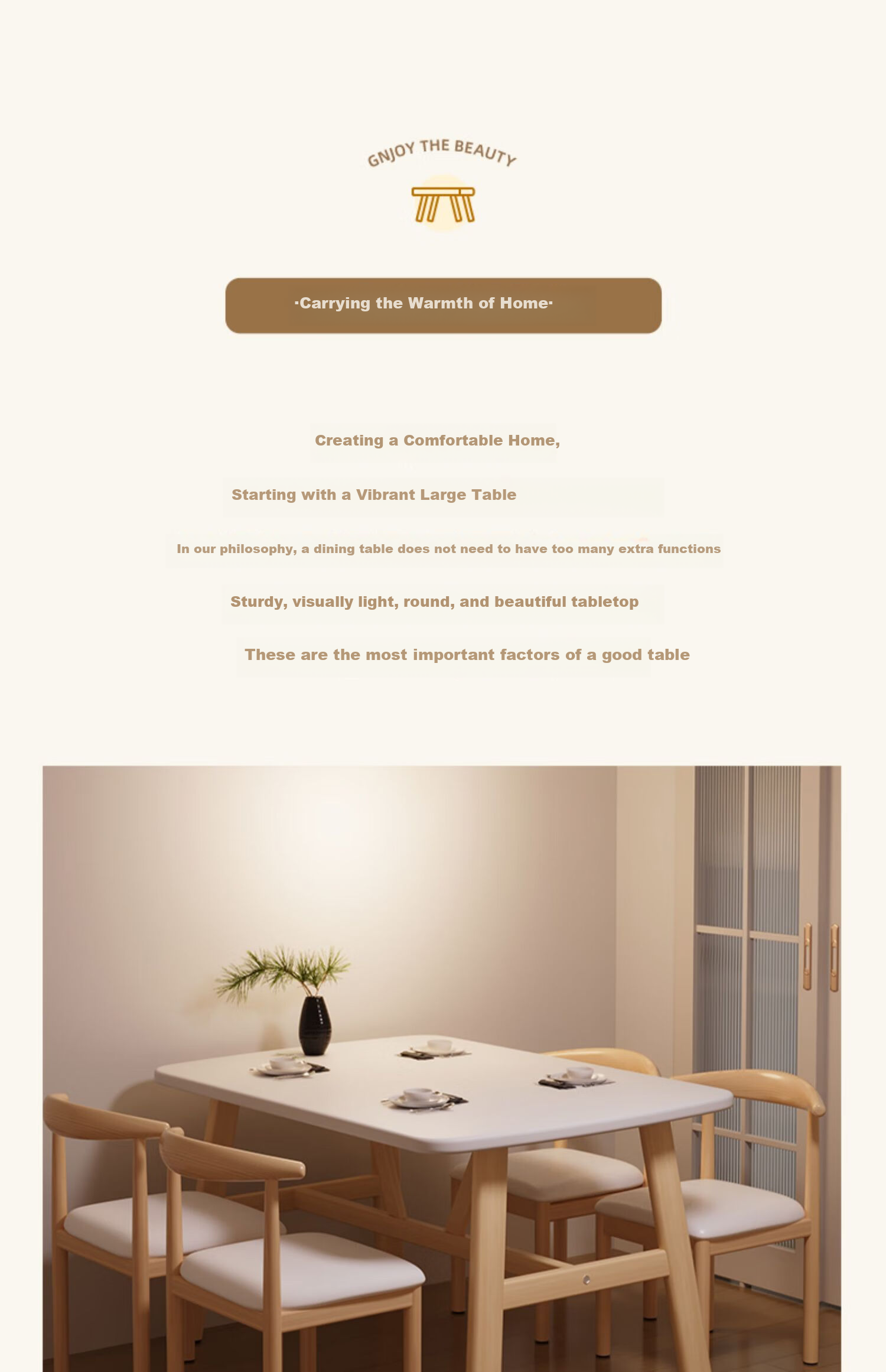 Qianxihuafu Dining Table, Light Luxury High-End Home Dining Table, Small Apartment Simple Table, Rental House Small Restaurant Table, Warm White Color, 100 3