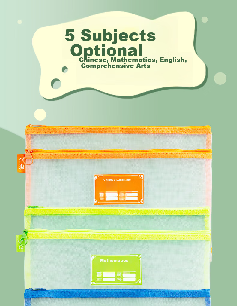 M&G Stationery, Double-Layer A4 File Folder, Transparent Grid Subject Classification Bag for Elementary School Students, Exam Paper Subject Classification Zipper Pouch, Back-To Essential, Pack of 5 ADM929WE 6