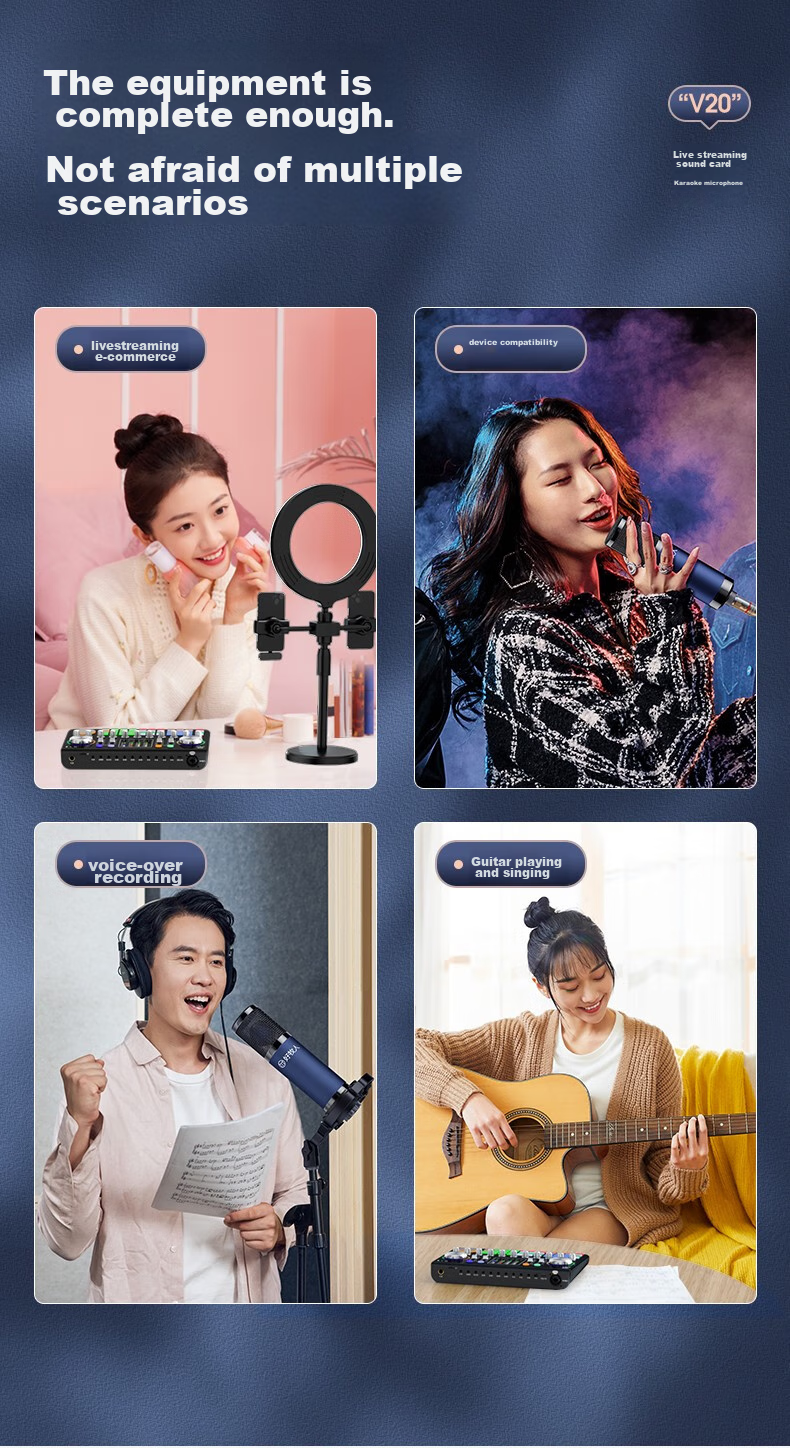 Haomuren V20 Professional Sound Card Live Streaming Equipment Full Set, Wireless Microphone, Outdoor TikTok Host Singing Mobile-Specific Karaoke Mic, Bluetooth Computer Voice Changer 17