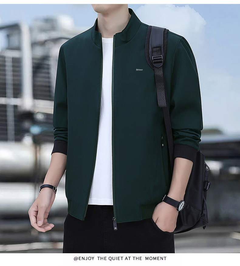 ROMON Jacket for Men, Autumn Outerwear, Stand-Up Collar Executive Business Jacket, Versatile Commuter Menswear ZH606 Black L 17
