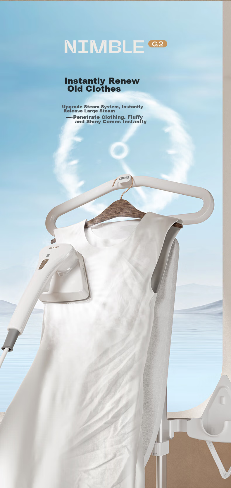 CuoRi Upright Garment Steamer, 140g/min Explosion Steam Tank, 2.5L [Healing-Style Ironing], Home Use Handheld Electric Iron, Dual-Rod Flat Hanging Iron G2 8