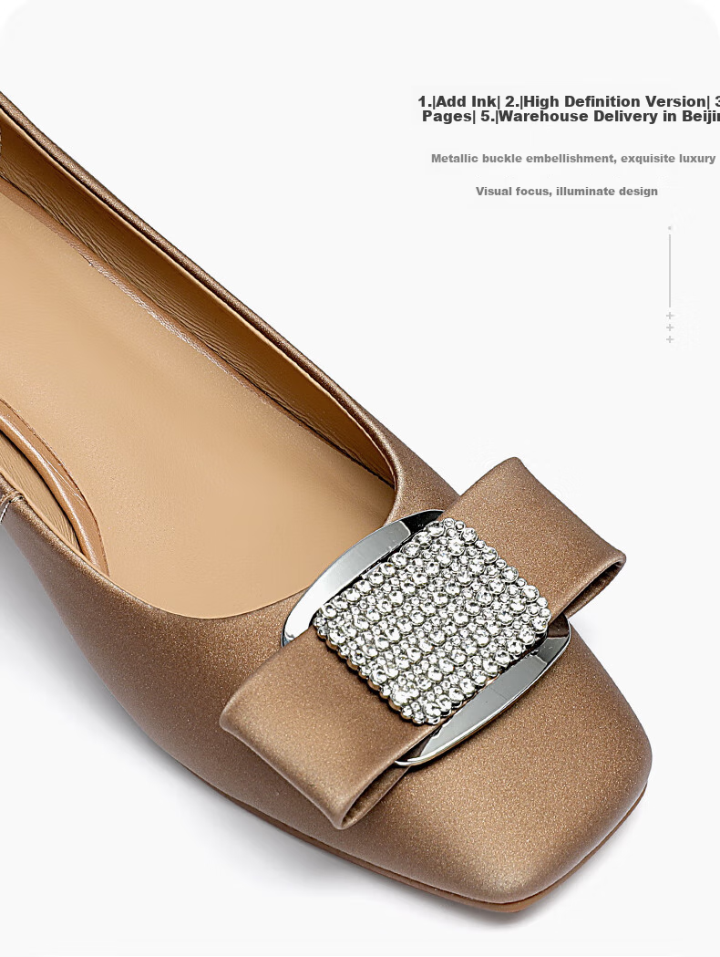 Goldlion Women's Shoes, Elegant Square-Toe Chunky Heel Pumps, High-End Commuter Shallow-Mouth High Heels G608430151, Apricot Color, Size 36 5