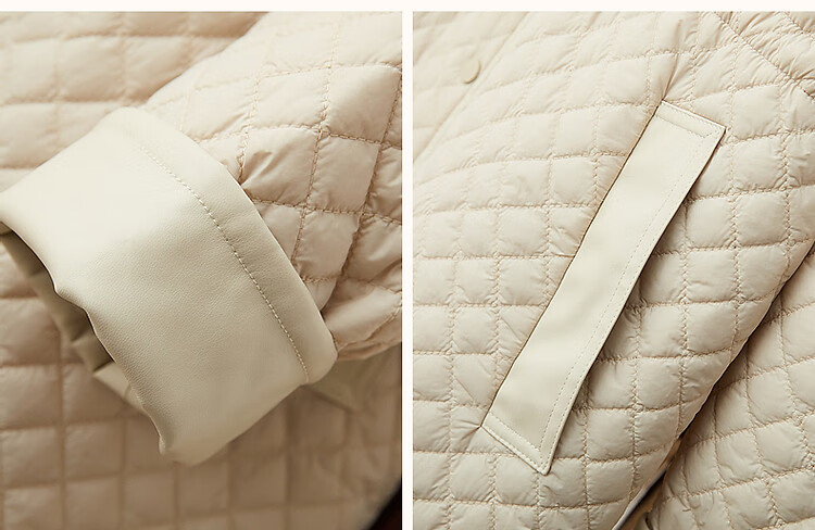 Dme [Quilted Diamond-Patterned Cotton Coat] Winter Stand-Collar Loose Drop-Shoulder Anti-Chafe Padded Jacket for Women, Mid-Length Style, Black, Size M 7