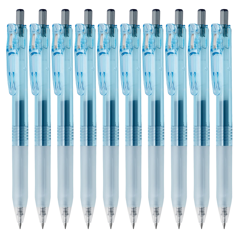 ZEBRA Bio Exam Pen, 0.5mm Transparent Eco-Friendly Sugarcane Barrel, JJ15 High-Quality Exam Writing Pen with Retractable Mechanism, Neutral Ink, Sky Blue Barrel (Black Refill), Pack of 10