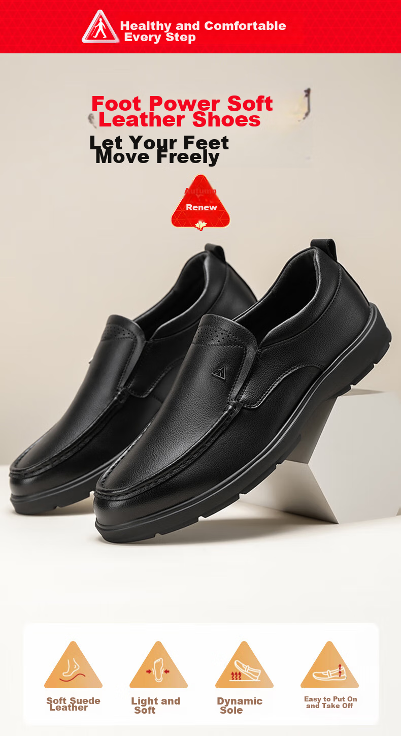 Zulijian Elderly Shoes, 2026 Autumn Men's Slip-On Soft-Soled Casual Leather Shoes, Dad Shoes, 8679K Black, Size 41 1