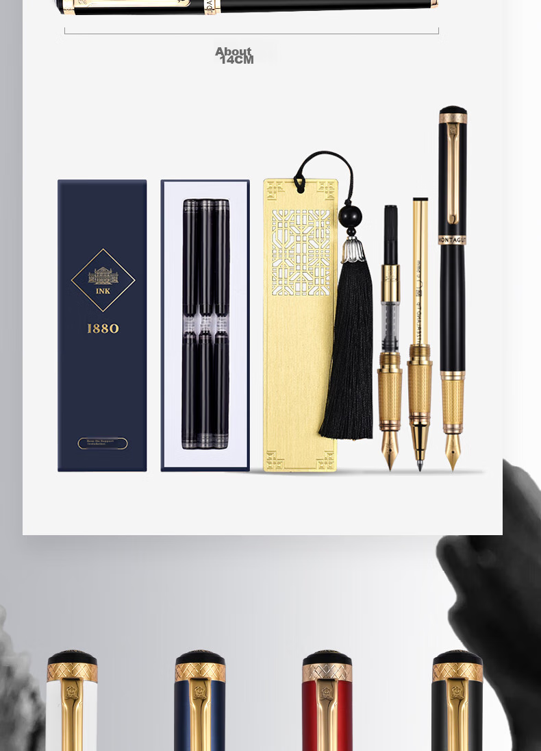 MONTAGUT [Mid-Autumn Festival Gift] Fountain Pen, Ballpoint Pen, Art Pen with Fine Nib, Ladies' Signature Pen, Student Writing Practice Pen, Birthday Gift Box Set, Impression Series, Princess Pink 16