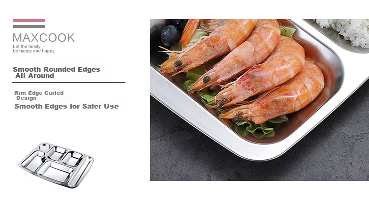 MAXCOOK 304 Stainless Steel Divided Plate Lunch Box, Fast Food Tray Student Meal Container, Six Compartments, Dishwasher Safe MCFT786 13