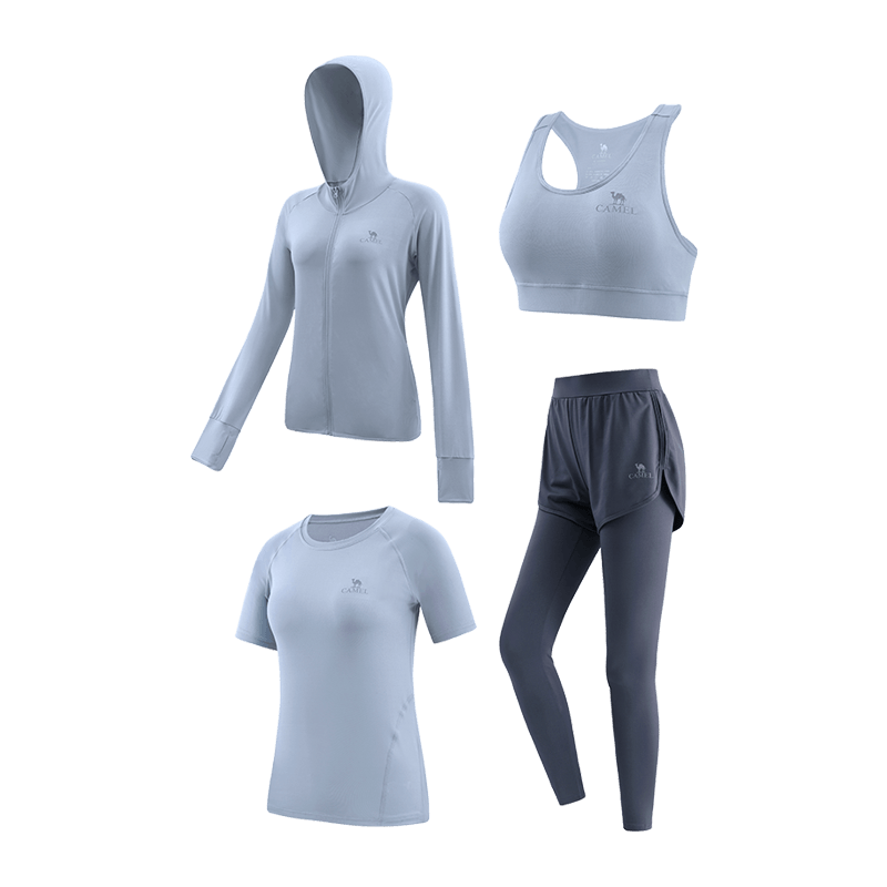 CAMEL Women's Sportswear Set, New Running Yoga Fitness Pilates Elastic Short-Sleeve Top And Long Pants Jacket Vest Sportswear