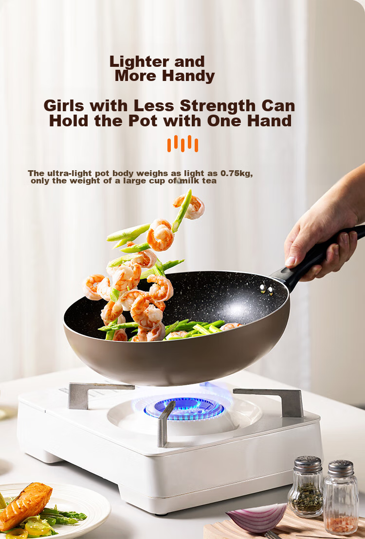 COOKER KING Non-Stick Wok, Japanese-Style Cast Iron, Easy to Clean, Low Smoke, Flat Bottom Frying Pan, 28cm, Compatible with Induction Cookers, B49780 2