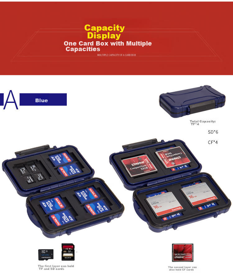 EIRMAI CB-101 DSLR Camera Storage Card Case SD CF MSD TF Card Holder Storage Box Red 7