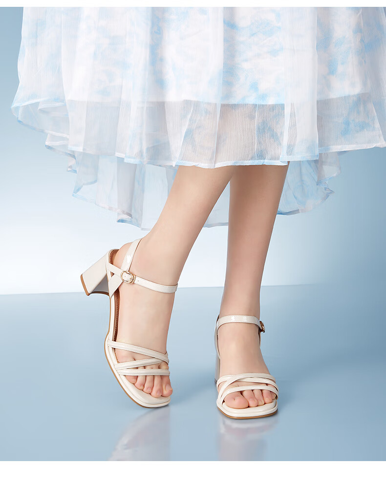 Eierkang Women's Sandals Open Toe Woven Strap Block Heel Roman Sandals 49765W Off-White Size 35 3