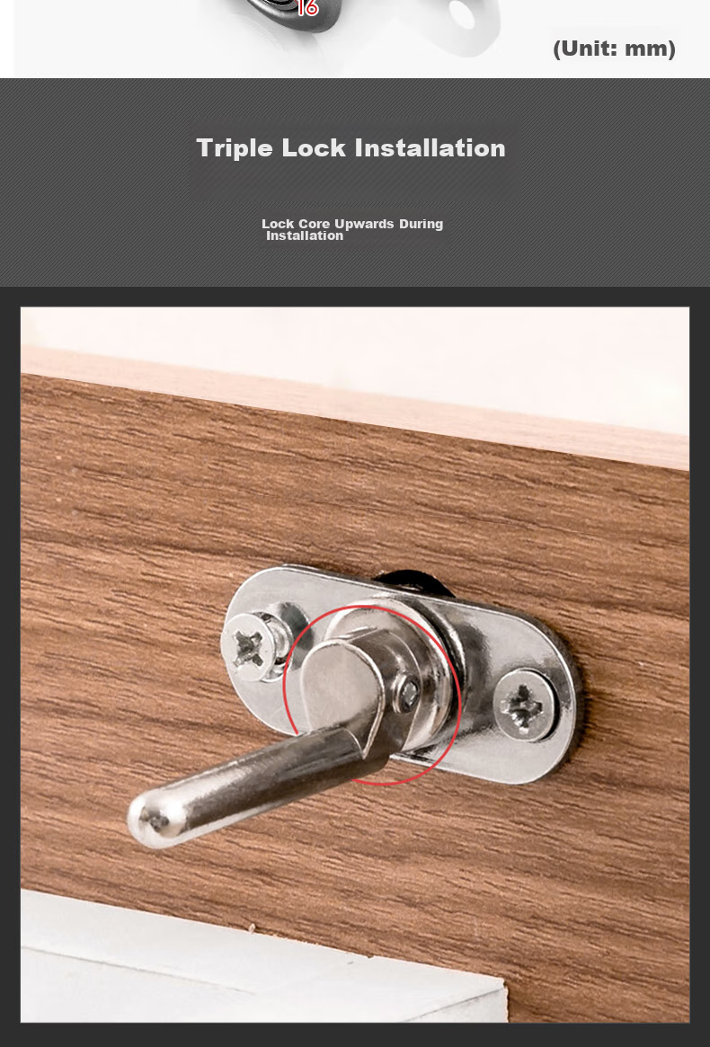 Fly.Globe Drawer Triple Lock, Writing Desk File Cabinet Lock, Bedside Table Lock, FQ-S*16 9