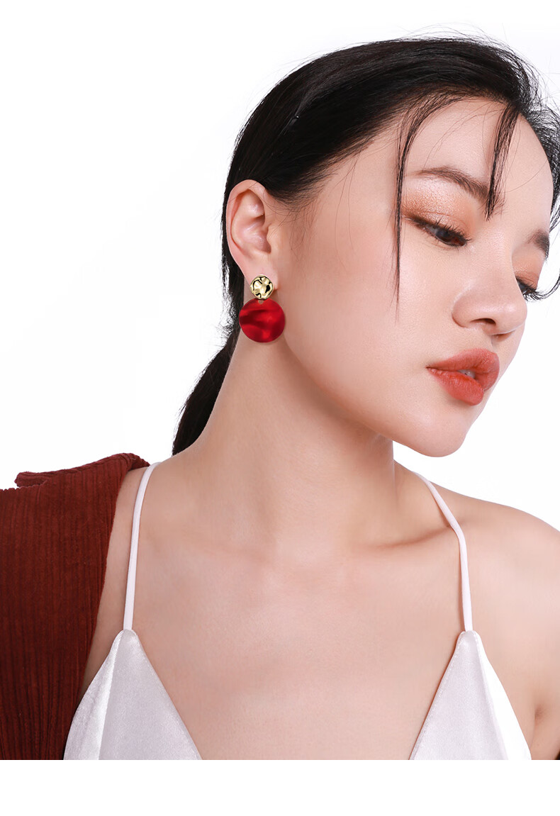 Qlady Red Earrings for Women, 2026 New Year Vintage Hong Kong Style Elegant Silver Stud Earrings, Women's Hoop Elegant Ear Jewelry, Gift 6