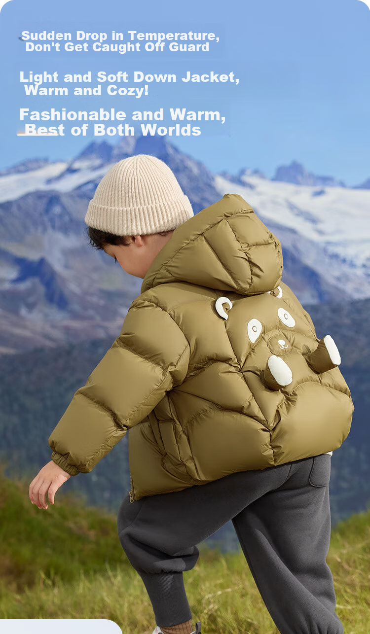 BALABALA Kids Baby Down Jacket Three-Proof Boys Winter Hooded Coat Girls Cute 2025 New Puffer Jacket 2