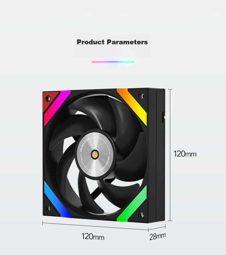 Golden Field Aierdeng KP-L12 Black Straight Blade 12CM Computer Case Cooling Fan ARGB5V3 Pin Interface PWM Temperature Control High Air Pressure Low Noise 10