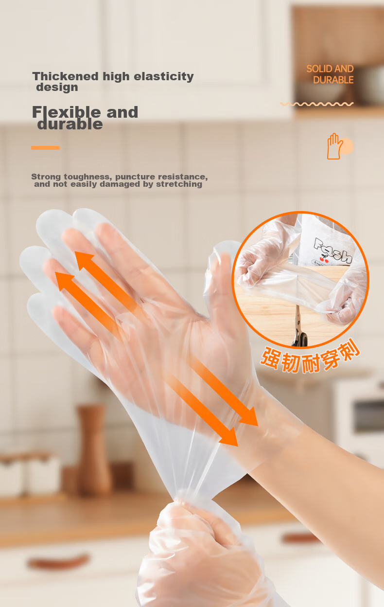 Temeiju Kitchen Disposable Gloves, Food Grade, Thickened, Non-Slip, Tear-Resistant TPE Plastic Gloves for Home Use, Catering, Baking, And Beauty, 100 Pieces 4