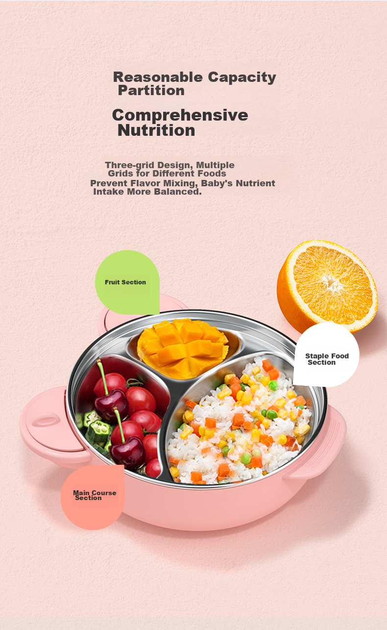 Albo Baby Divided Plate Infant Feeding Bowl with Suction Base Children's Tableware Insulated Water-Filled Bowl 11