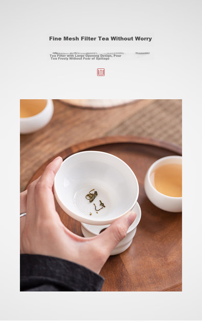 Edo Tea Strainer, White Porcelain Tea Filter, Tea Infuser with Separation, Ceramic Fair Cup with Integrated Tea Filter, Tea Set 7