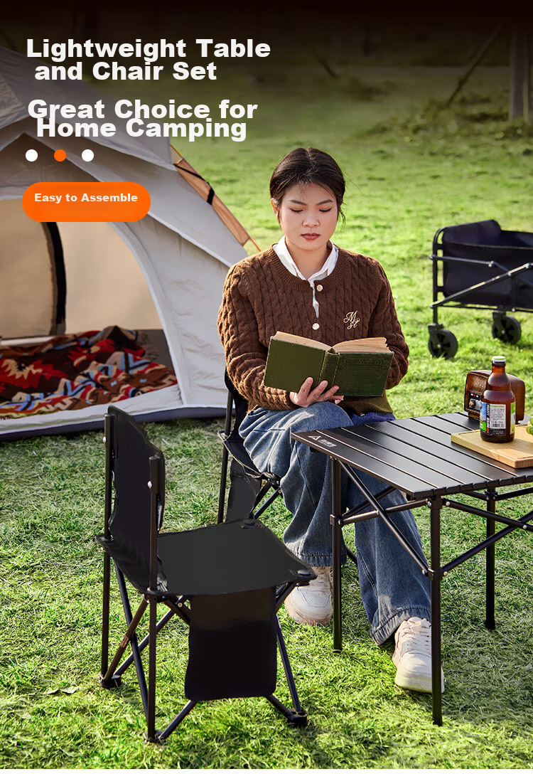 Suncojia Portable Outdoor Folding Table And Chair Set, Camping Egg Roll Table + 2 Chairs, Folding Table And Chair Set 1